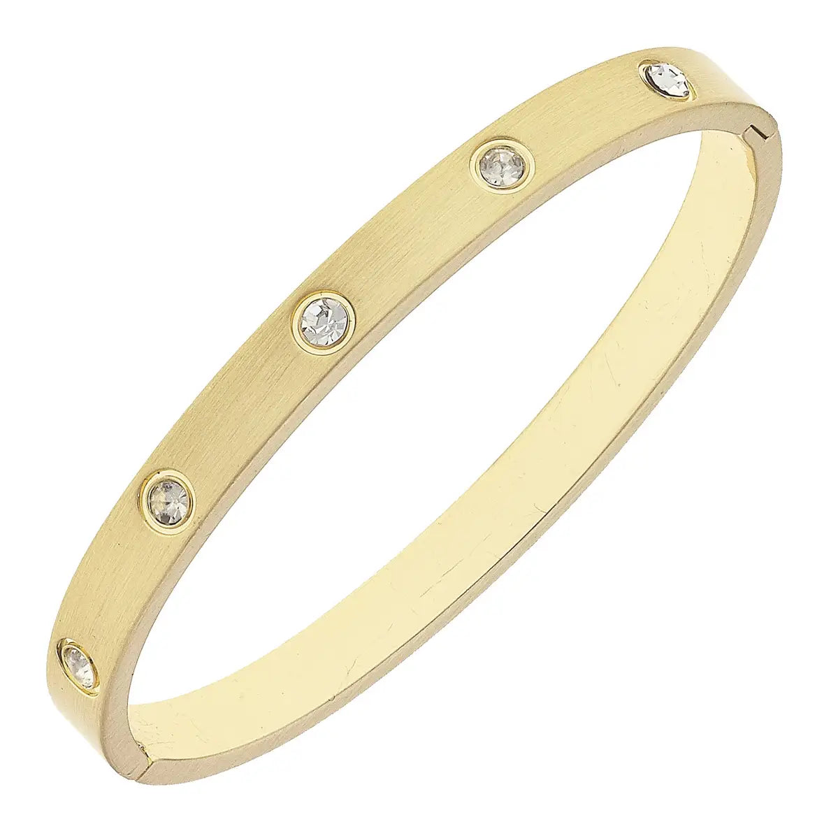 Lorraine Rhinestone Hinge Bangle in Satin Gold