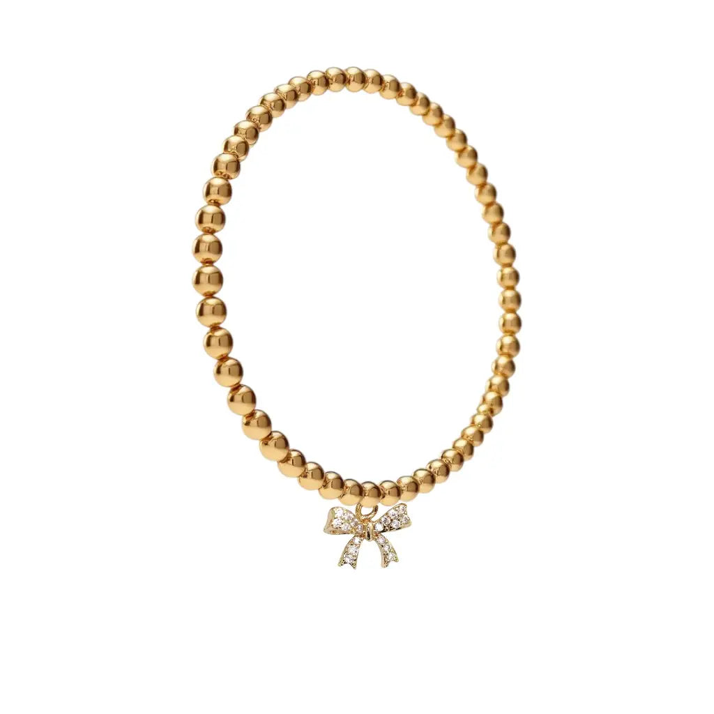 Bara Boheme Bow Dream | Cz Charm and Gold Filled Ball Beads Bracelet