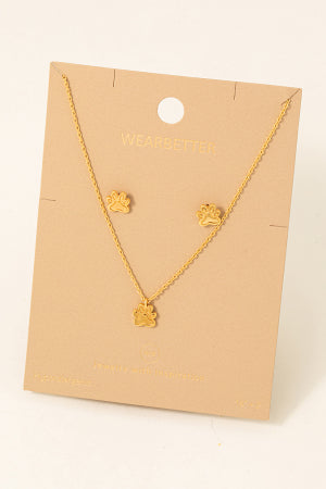 Paw Print Stud Earrings And Pendant Necklace Set
