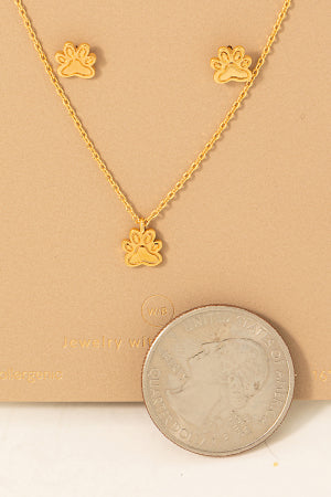 Paw Print Stud Earrings And Pendant Necklace Set