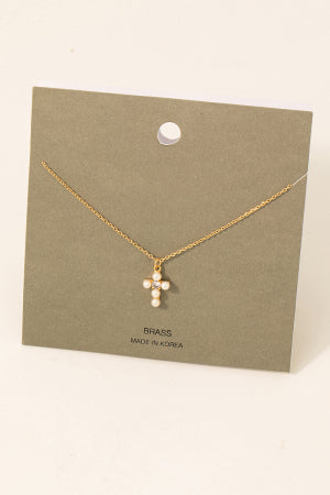 Pearly Studded Cross Pendant Necklace
