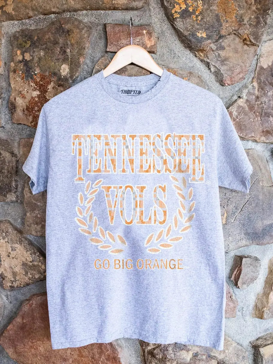 Tennessee Vols Plaid Crest Gray Thrifted Tee