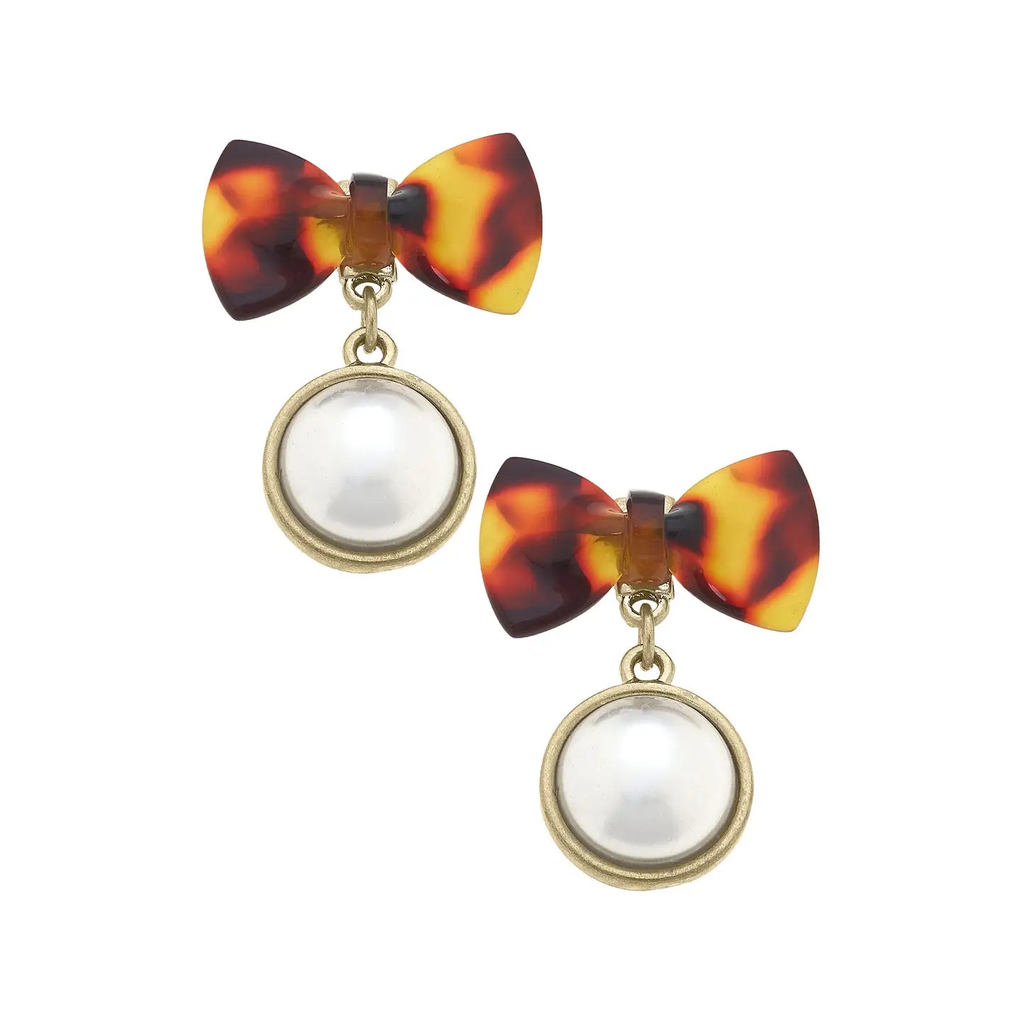 Alexa Pearl Drop Bow Earrings In Tortoise