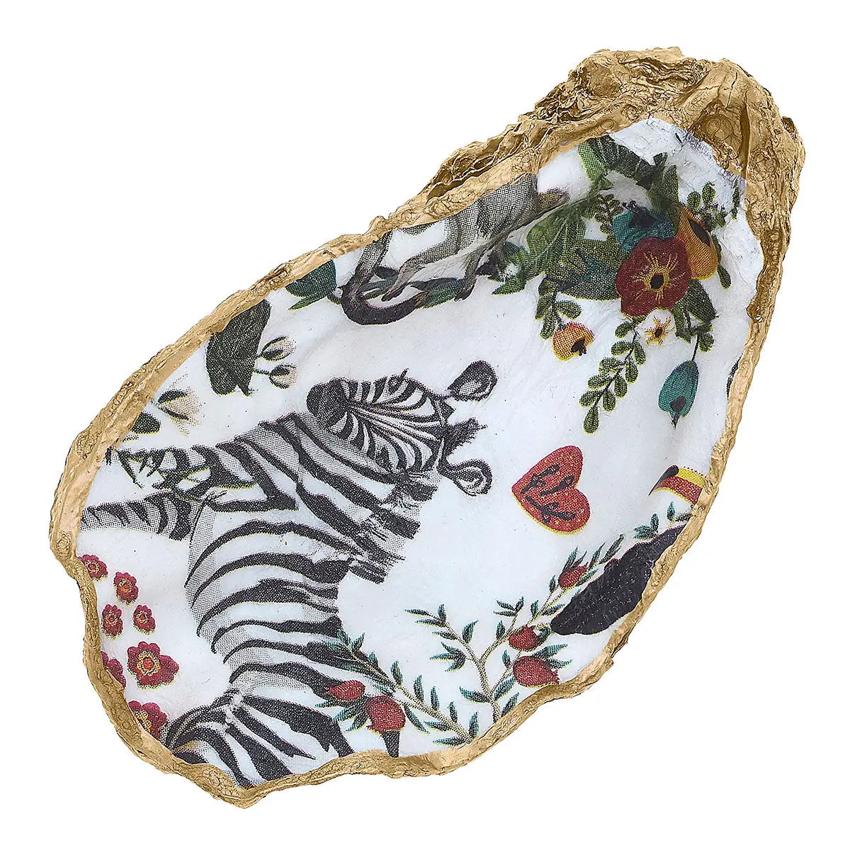 Murphy Decoupage Oyster Ring Dish in Black, White & Green