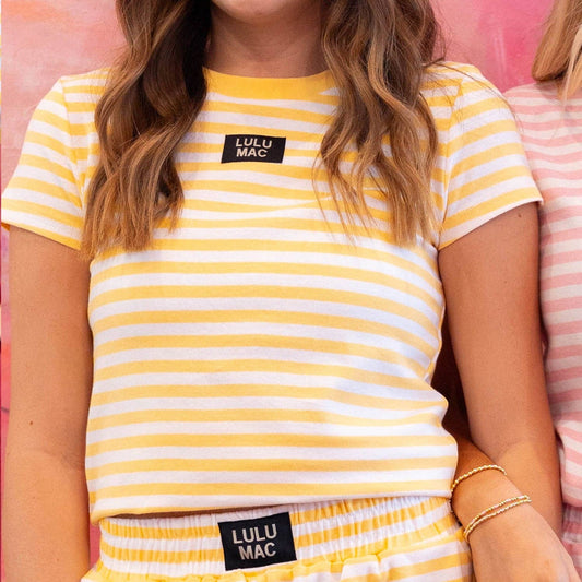 Lulu Mac STRIPE BABY DOLL TOP SS-YELLOW