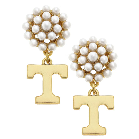 Tennessee Volunteers Pearl Cluster 24K Gold Plated Earrings