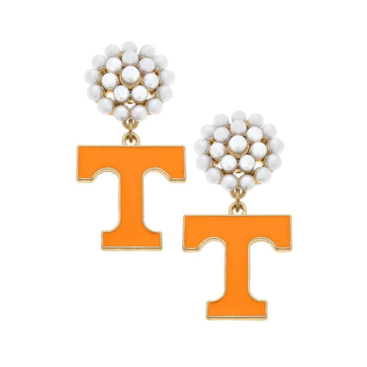 Tennessee Volunteers Pearl Cluster Enamel Drop Earrings