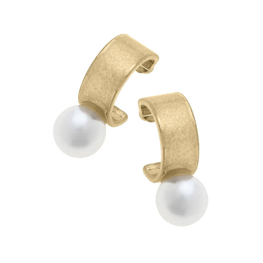 Brooklyn Pearl Chunky Hoop Earrings in Ivory & Worn Gold