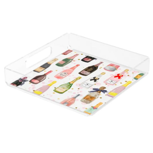 Acrylic Serving Tray - Holiday Collection - Pop the Champagne 12 x 12