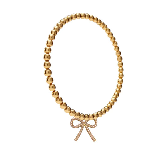 Bara Boheme Bow Pearl | Charm and Gold Filled Ball Beads Bracelet