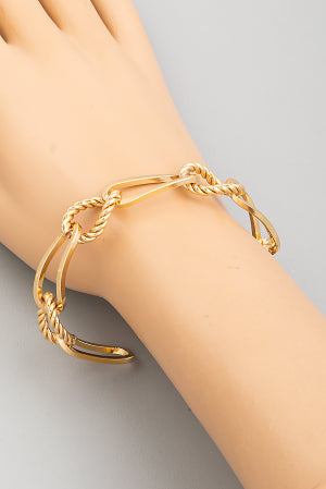 Oval Cutout Twist Chain Cuff Bracelet