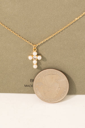 Pearly Studded Cross Pendant Necklace
