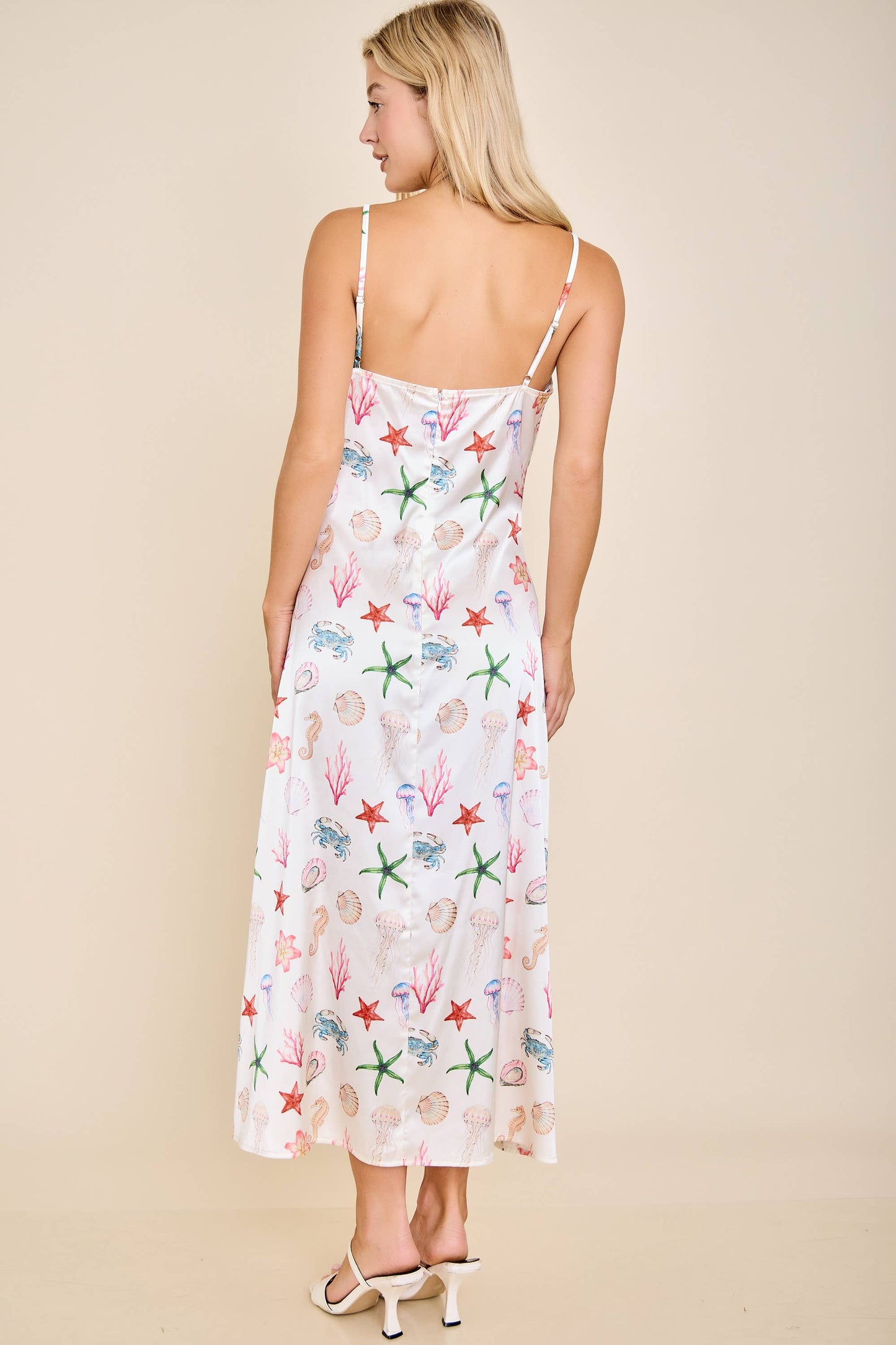 Seashell Coastal Print Slip Midi Dress