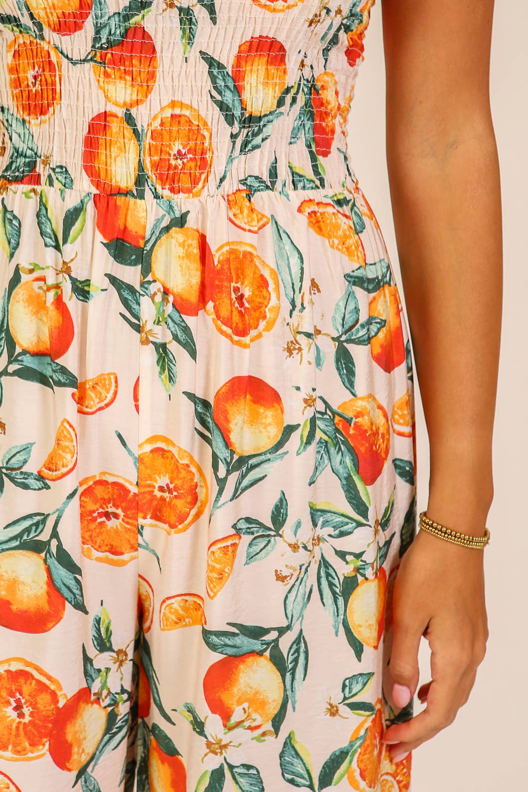 Citrus Print Strapless Wide Leg Jumpsuit