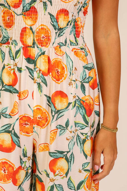 Citrus Print Strapless Wide Leg Jumpsuit